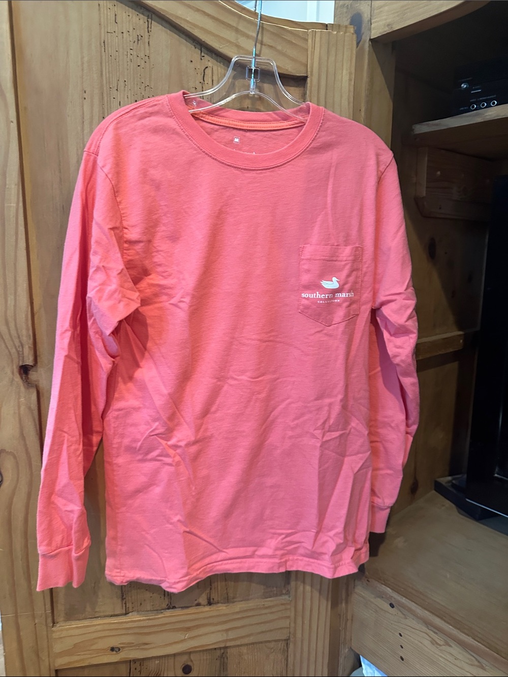 Southern Marsh Long-Sleeve Pocket Tee in Coral
